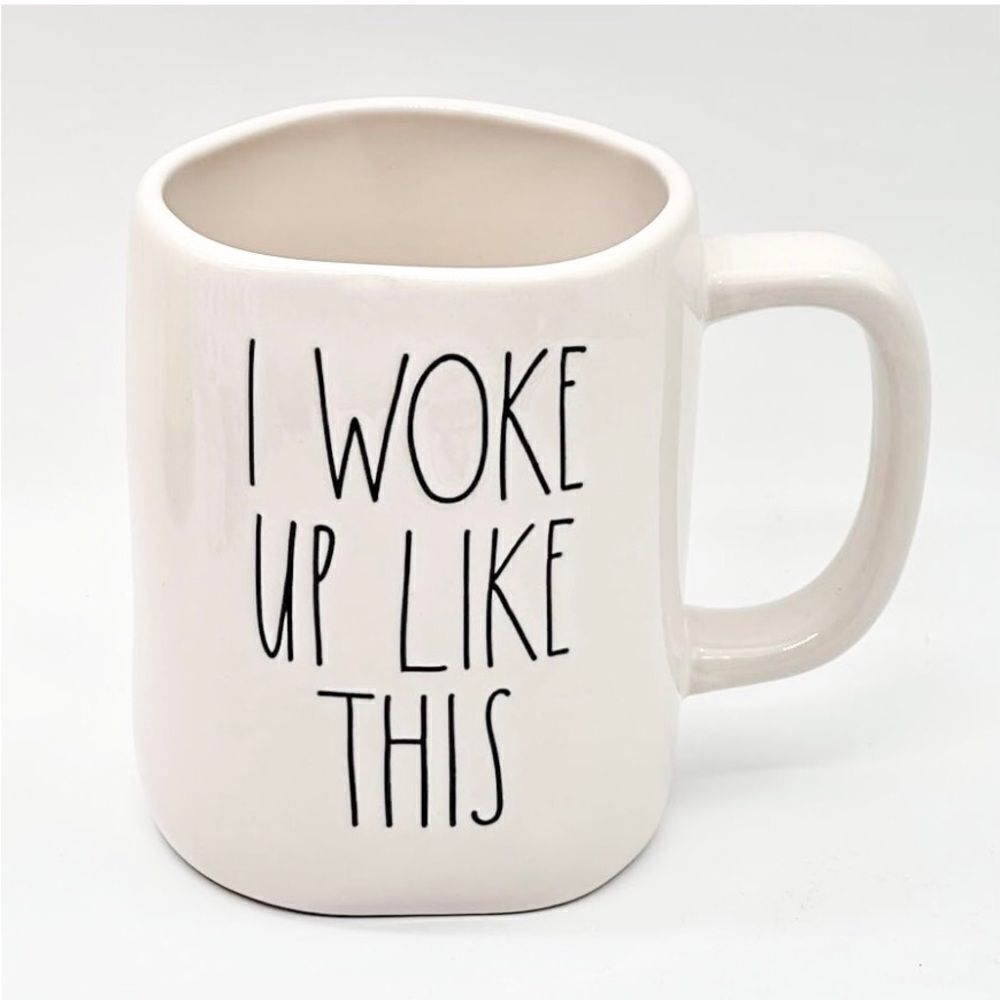 Rae Dunn White Black I Woke Up Like This Ceramic Mug